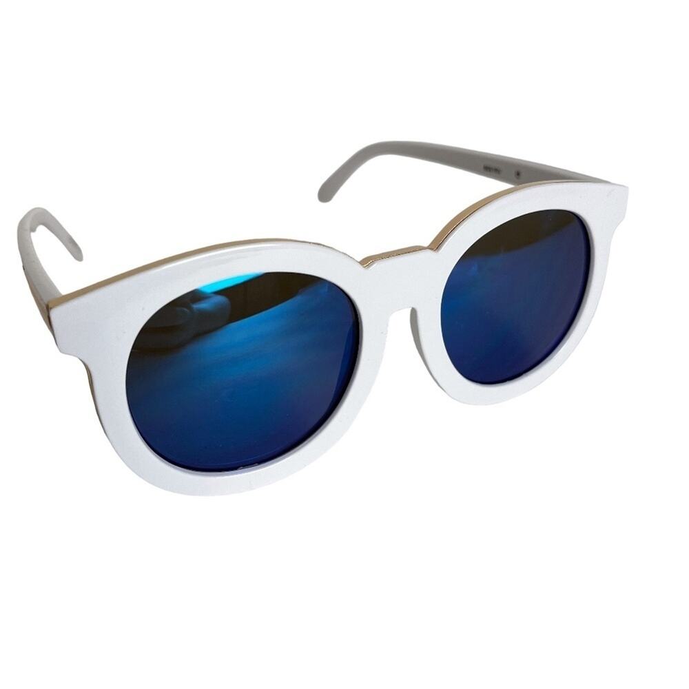 SUNGLASSES SUN GLASSES Shades White Round Plastic Frames Mirrored Lense UV 400